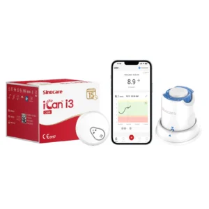 Sinocare iCan CGM, Continuous Glucose Monitor, 15 Days Wear-life & IP28, Every 3 Minutes Output Test Value Via iCan CGM App, Pack of 1 Sensor & Transmitter